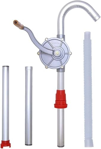 Dixhills Ölfasspumpe Fasspumpe Kurbelpumpe Dieselpumpe Aluminiumlegierung Drehhandkurbel Ölfass Fasspumpe mit Filter U-förmiges Rohr Garage Handfass Fasspumpe Werkzeug