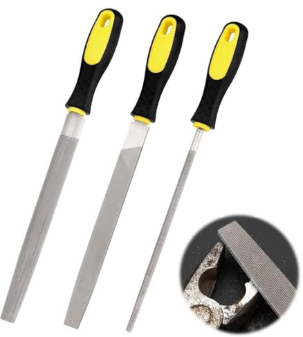 Feilenset, 20cm Feilenset Metall 3tlg, inkl Flachfeile/Halbrundfeile/Rundfeile, Diamantfeile, Metallfeile Mittelzähne zum Schärfen Werkzeugschärfer für Metall, Fliesen, Keramik, Glas, Stein and Holz