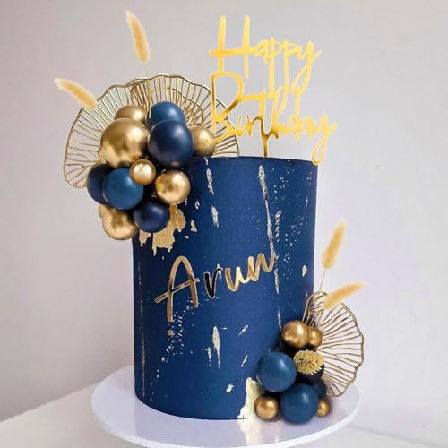 Boho Cake Topper Gold Blue Balls Cake Decorations Palm Leaves Boho Grass for Birthday Wedding Baby Shower Party Decoration