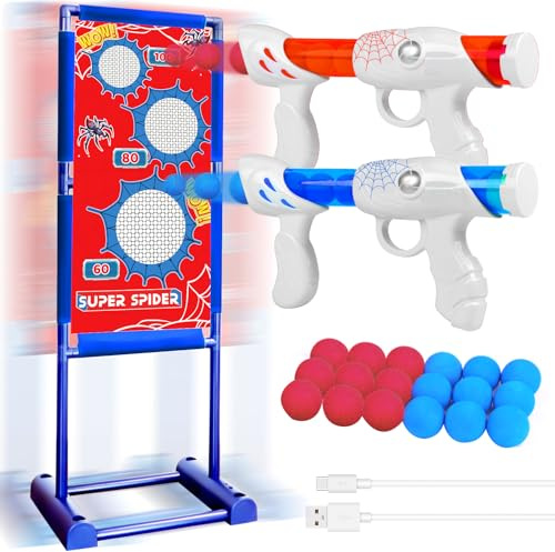 Moving Shooting Games Toys for Boys Age 3-12 Years with Rechargeable Target | 3 Modes Shooting Target Game with 2 Popper Guns 18 Foam Balls Birthday Halloween Xmas Kids Gifts Outdoor & Garden Toys