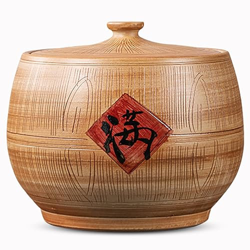EKDJSN Ceramic Rice Storage Container, Chinese Style Ceramic Rice Bucket, Sealed Rice Storage Jar with Lid, Kitchen Ceramic Rice Cylinder, Dispenser Organization for Cereal, Flours(10kg)
