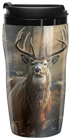 Stanley-Kaffeetasse mit Deckel, 340 ml, Kunststoffbecher, versiegelter Trinkdeckel, Wasserbecher, Teetasse, Hirsch, Jagdsaison, bedruckte Tassen, passt in Auto-Becherhalter