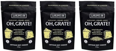 I Am Nut Ok Oh, Grate! Vegan Italian Cheese Alternative, Garlicky Umami Bold, 100g, Handmade in London (3 Pack)