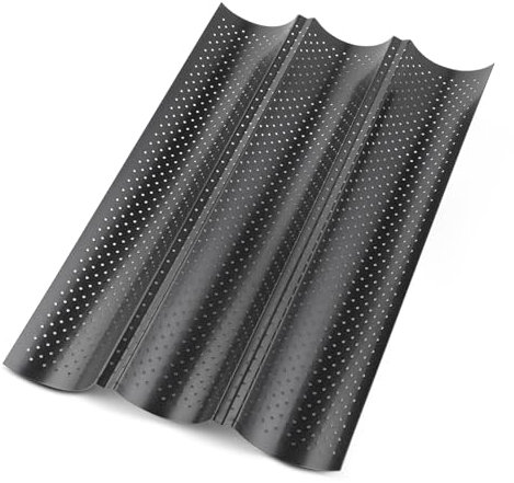KITDAHOM 3 Pezzi Stampo per Baguette - Teglia per Baguette 38x24,5x2,2 cm - Acciaio al carbonio per uso alimentare - Rivestimento antiaderente - Perfetto per panetterie e uso domestico (Nero)