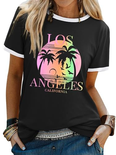 WIEIYM Women T Shirts Tree Sunset Sea Graphic Print Summer Ladies Tshirt Holiday Beach Hawaiian T Shirt Unisex Crew Neck Short Sleeve Tops