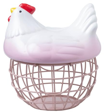 Warmhm Egg Storage Basket Creative Basket Food Storage Holder Ceramic Iron Hen Shape Lid Hollow Ventilated Design with Lid for Kitchen Home Buffet Party