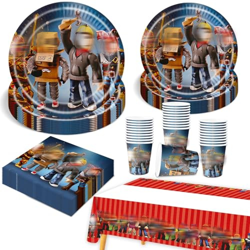 81 Pcs Party Decorations, Party Supplies Tableware Set Birthday Decorations Included Plates Cups and Napkins Table Cloth Banner for 20 Guests Boys Girls Chrildren