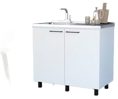Modern diskbänk skåp med bänkskiva, 2-dörrars förvaringsbas, vit (diskbänkskåp, vit)