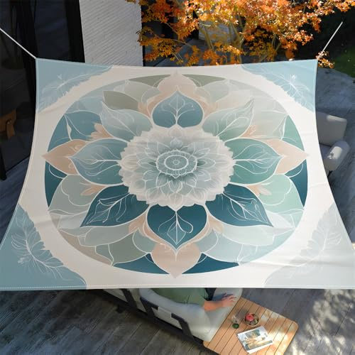 ENEN Sonnensegel Wasserdicht Quadrat Sonnensegel Balkon Sonnenschutz Schutz Windschutz Schattennetz Camping Reißfest Wetterfest für Garten Terrasse (Lotus-Mandala,2x2.4m)