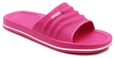 IMTY Womens Sliders EVA Sandal Slippers Ladies Pool Slides Lightweight Beach Flip Flops Bathroom Shower Spa Leisure Sports Slipper (Pink, UK Footwear Size System, Adult, Women, Numeric, Medium, 4)