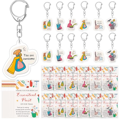 Equsion Housekeeping Appreciation Gift Bulk Housekeeping Keychains with Thank You Card Gift Bag Housekeepers Cleaners Favors