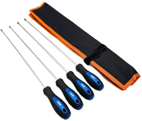 TORX Schraubendreher Set Extra Lang 430 mm – T15 T20 T25 T30 – Profi Schraubenzieher für Werkstatt & KFZ mit Rolltasche – HERO Premium