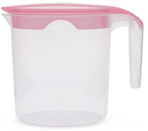 1 Liter Plastic Water Jug with Lid Milk Juices Drinks Fridge Jug Ideal for Everyday Use Indoor Outdoor Party (Pink)
