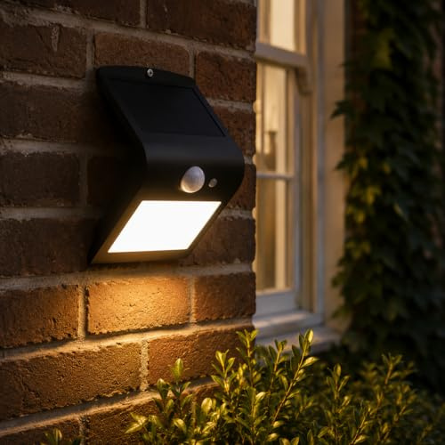 Chapman Muirfield 1.5W PIR LED Solar Security Light Outdoor, IP65 Waterproof Garden Wall Lights with Motion Sensor, 4000K Neutral White Solar Lights for Garden, Outside Lights & Security (Black)