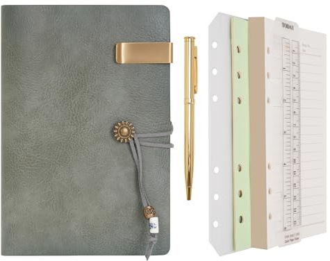 WONDERPOOL Läderjournal linjerad pappersanteckningsbok och penna – påfyllningsbar 6 ringpärm skrift spiraldagbok med linjerade anteckningsblock vintage skydd för kontor resor arbete och planagenda