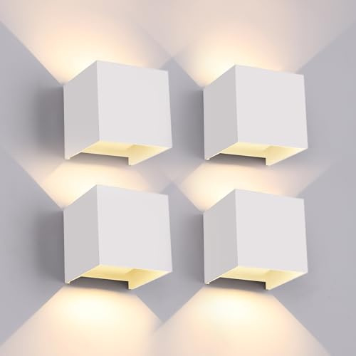 4 Pezzi Applique da Parete Interno/Esterno G9 LED con Sorgente Luminosa Sostituibile Cubo IP65 Impermeabile Lampada da Esterno Parete 3000K Bianco Caldo Quadrata Alluminio Angolo del Fascio Bianco