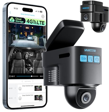 LAMTTO 4G LTE Camara Vigilancia Coche a Distancia, Dash CAM Antivandalica con GPS Tracker, App Alarma instantánea vía Cloud, Dashcam Cámara para Flotas Autoescola & Familias Seguridad del Vehículo