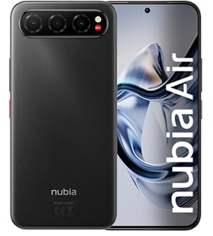 ZTE Nubia Air, Smartphone, ohne SIM-Lock, 5G, AMOLED-Display FHD+ 120 Hz, 8 (+12) GB RAM, 256 GB ROM, ultradünn, 6,7 mm, wasserdicht nach IP69, KI-Übersetzung, Android 15, Akku mit 5000 mAh, Schwarz