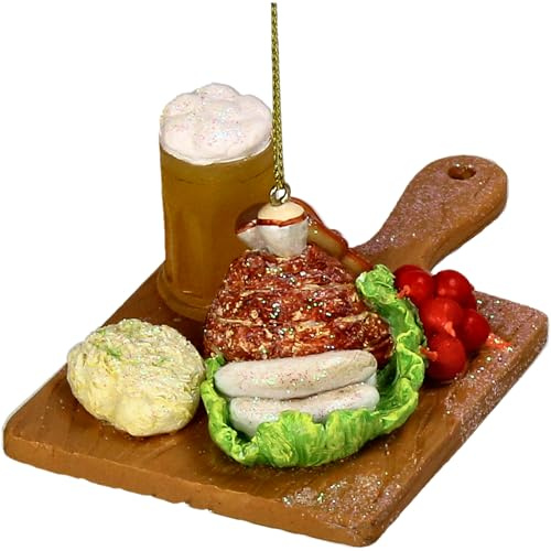 HD Collection Christbaumschmuck Glas 14cm - Bayerische Brotzeitplatte Aufhängen - Weihnachtsbaum Anhänger für Weihnachten - Christbaumanhänger & Weihnachtsbaumschmuck - Braun