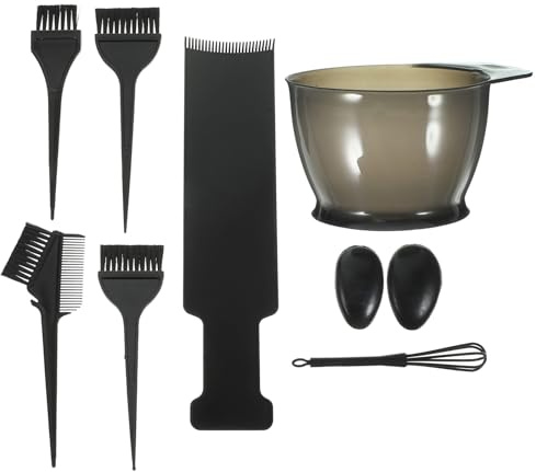 Kit de Coloration Capillaire Noir en Plastique pour Salon et Maison | Brosse, Peigne, Cuillère et Bol Assorti, Application Propre, Outil Portable pour Usage Quotidien Style Aléatoire
