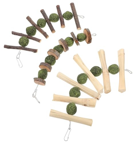 Hohopeti Giocattoli da Masticare per Conigli e Roditori Ciondoli per Palla di Medica Torte di e Rami di Mela Set da 3 Pezzi Snack Naturali per Conigli e Cincillà