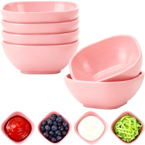 Juego de 6 cuencos irrompibles para salsa de plástico, 4,5 oz, juego de cuencos pequeños para postres, mini cuencos de preparación para guarniciones, ketchup, aperitivos, frutos secos, especias (rosa)
