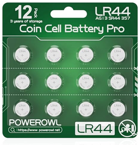POWEROWL 12 Pcs LR44 Batteries for Watches, Christmas decorations, Bottle Lights, and Small Electronics (Green)