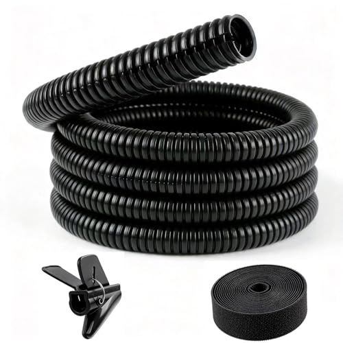 Cable Tidy Sleeve Black Flexible Cable Protector Tube Trunking Split Corrugated Wire Tube for Car, Garden and office, Provides cable protection for dogs and cats from pet chewing (Black, 13mm x 6m)
