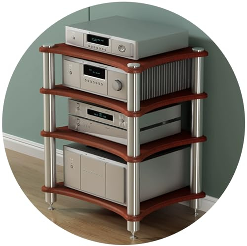 Soporte de audio HiFi de 4 niveles, marrón, 60 x 48 x 85 cm, perfecto para amplificadores, reproductores de CD, receptores AV, altavoces, tocadiscos y dispositivos multimedia en cine en casa