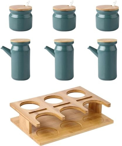 Kryddburk kryddbehållare, keramisk kryddburkset kryddkruka med lock bricka for salt socker köksbänktillbehör(Dark blue)