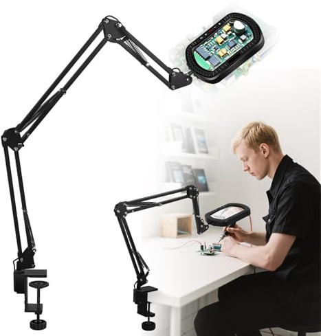 3-Arm Lupenleuchte, Rechteckige Lupe mit Licht | 10X Glaslinse,Langer Arbeitsabstand,Elektronik & Modellbau, stabile Position für präzises Arbeiten