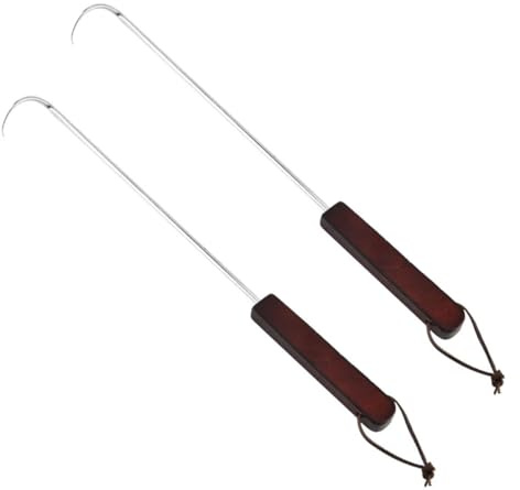 SUPVOX Brochetas de Acero Inoxidable 2 Piezas, Ganchos Largos Curvos para Carne, Utensilios para Asar en Barbacoas y Cocina al Aire Libre, Resistentes y Antideslizantes, Uso en Camping