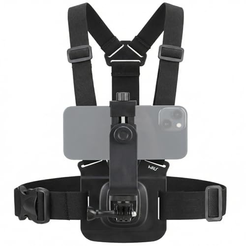 HSU Mobile Phone Chest Strap Mount Kit for Action Camera and Smartphone | Action Camera Chest Harness Mounts Kit with Phone Holder, POV Filming Accessories for TikTok or YouTube Vlog Video Recording