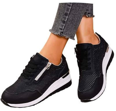 Basket Orthopedique Femme avec Fermeture éclair, Baskets Décontractées avec Soutien de la Voûte Plantaire,Chaussures de Tennis Confortables à Enfiler pour Sports et Quotidien 36-43