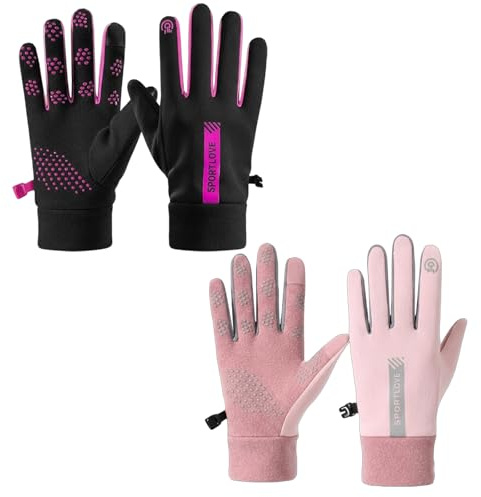 DNTHYRIN 2Pcs Netball Gloves Women, Non-Slip Sports Gloves, Pink and Rose Design, Running Gloves Womens, Cycling Gloves Womens, Waterproof Gloves Women