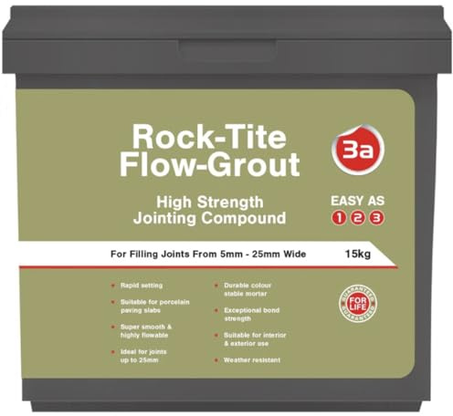 Rock-Tite Flow Grout Charcoal, 15kg, Self-Levelling Jointing Compound for Paving and Patios, Fast Setting, Weed Resistant