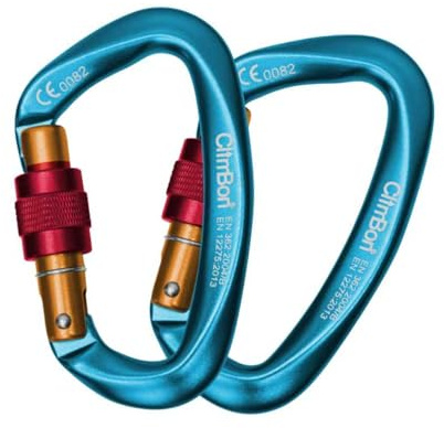 ClimBon 25KN - Moschettoni da arrampicata certificati UIAA & CE, set da 2 pezzi, in alluminio forgiato, ad alta resistenza, chiusura a vite, per arrampicata, alpinismo, salvataggio e corda (blu)