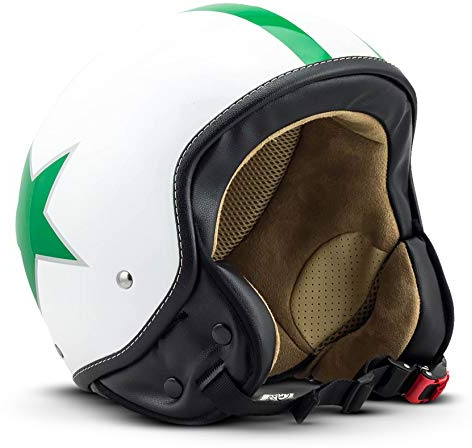 Soxon® SP-301 Star „Green“ · Jet-Helm · Motorrad-Helm Roller-Helm Scooter-Helm Moped Mofa-Helm Chopper Retro Vespa Vintage Pilot Biker Helmet Damen · ECE 22.05 Schnellverschluss Tasche XS–XL (53-62cm)