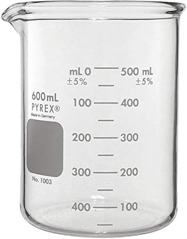 PYREX Heavy Duty Griffin 1003 600mL Beaker Double Scale Graduated; Each
