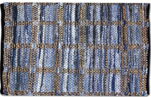 Bestlivings Flickenteppich Rund 120 x 180 cm aus handgewebter Baumwolle in Jeans Square - viele Variationen