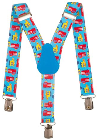 Olata Bretelles Élastiques en Y pour Enfants Motif Camion de Pompier (1 à 5 ans) - 2,5 cm. Turquoise