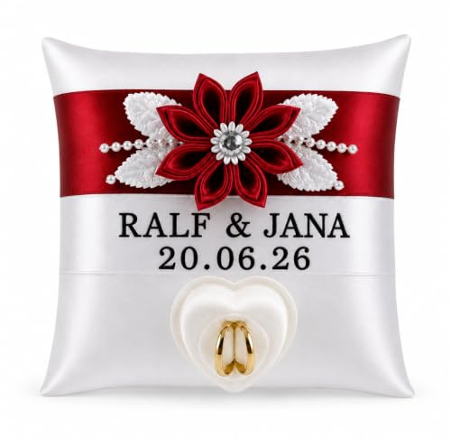 Ringkissen mit Name und Datum - Box für Eheringe Farbwahl Exklusive Brautkissen Ringkissen Hochzeit Name Datum Ringhalter, Brautkissen, Farbwahl, Eheringe Kissen,Geschenk für Brautpaar, Handarbeit