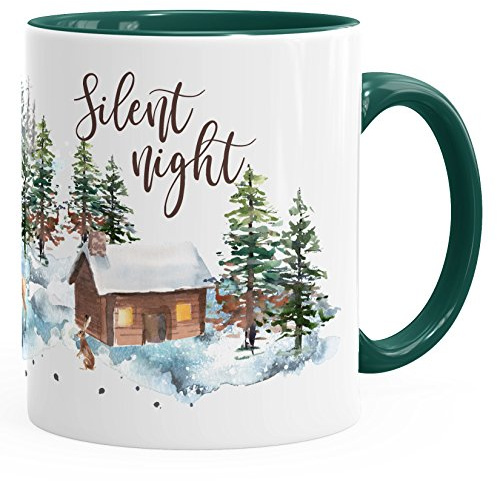 Autiga Tasse Weihnachten Winter Schnee Silent Night Christmas Weihnachts-Tase Kaffeetasse Teetasse Keramiktasse Gruen unisize