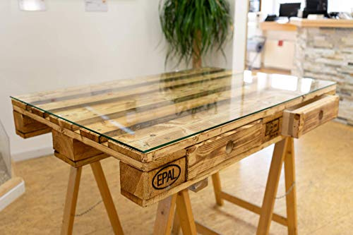 MySpiegel.de Glasplatte Glasscheibe für Euro Palettenmöbel 6mm 120x80 cm Polierte Kante Ecken gestoßen Durchsichtig Klar Glasboden Glastisch