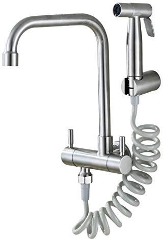 Bathroom Sink Taps YHSGY 304 Stainless Steel Wall-Mounted Single Cold Faucet Balcony Spray Gun Set Bidet Nozzle Double Control Double Open