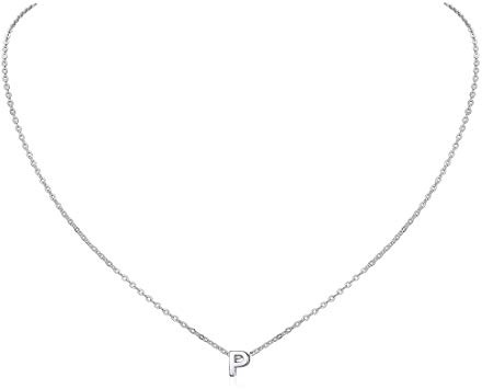 ChicSilver Mini Letra Colgante Inicial P Charm Collar Mujer Letra Primera Nombre Plata de Ley 925 Cadena Elegante Platino Plateado Pareja