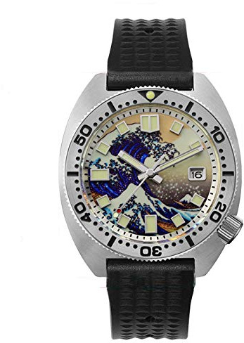 san Martin 6105/8000 Edelstahl Taucheruhr Automatische mechanische Uhren Herren 200M Wasserdicht Hell 2020 Sport Relojes, Grau, M, Taucher, Mechanisch