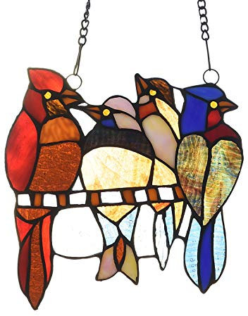 Capulina Four Birds Stained Glass Window Hangings Tiffany Style Art Handicrafts Birds Suncatcher Home Office Decor Gifts for Grandma Mom