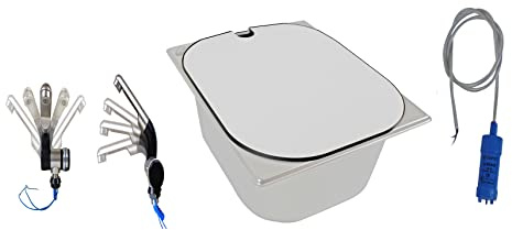 Edelstahl Spülbecken Camping Spüle Waschbecken + Ablauf + 12v Tauchpumpe + 12V Automatikwasserhahn Barwig schwarz/Chrom + Spülbeckenabdeckung passend (Maße Spüle:325x265x100 mm) (ad-ideen)