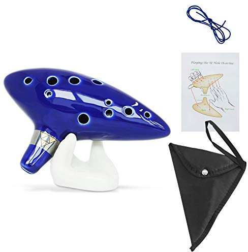 SENHAI Okarina Instrument mit Umhängegurt und Liederbuch, 12 Loch Alt C, Okarinas mit Geschenkbox, Handformständer und schwarzer Schutztasche